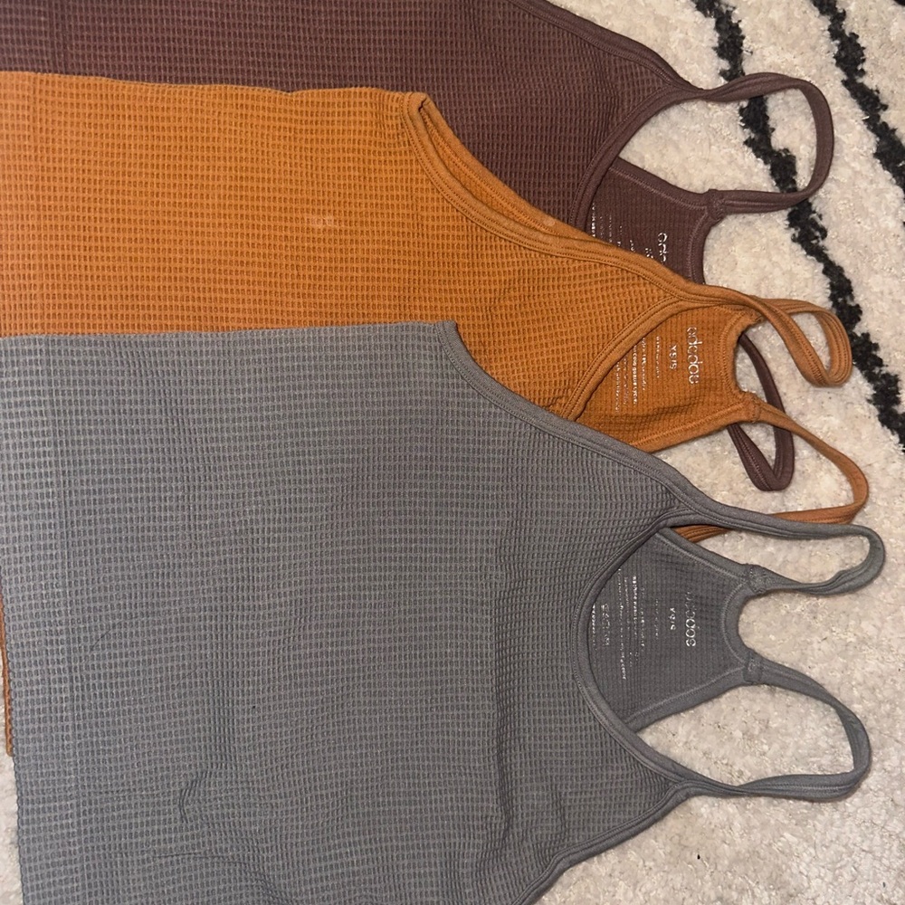 Women's Waffle Knit Tank Top Set - Gray, Orange, Brown